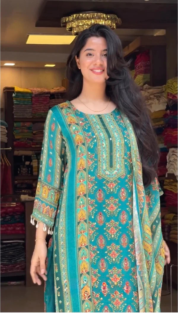Dilruba firozi mirror work pakistani suit set for women