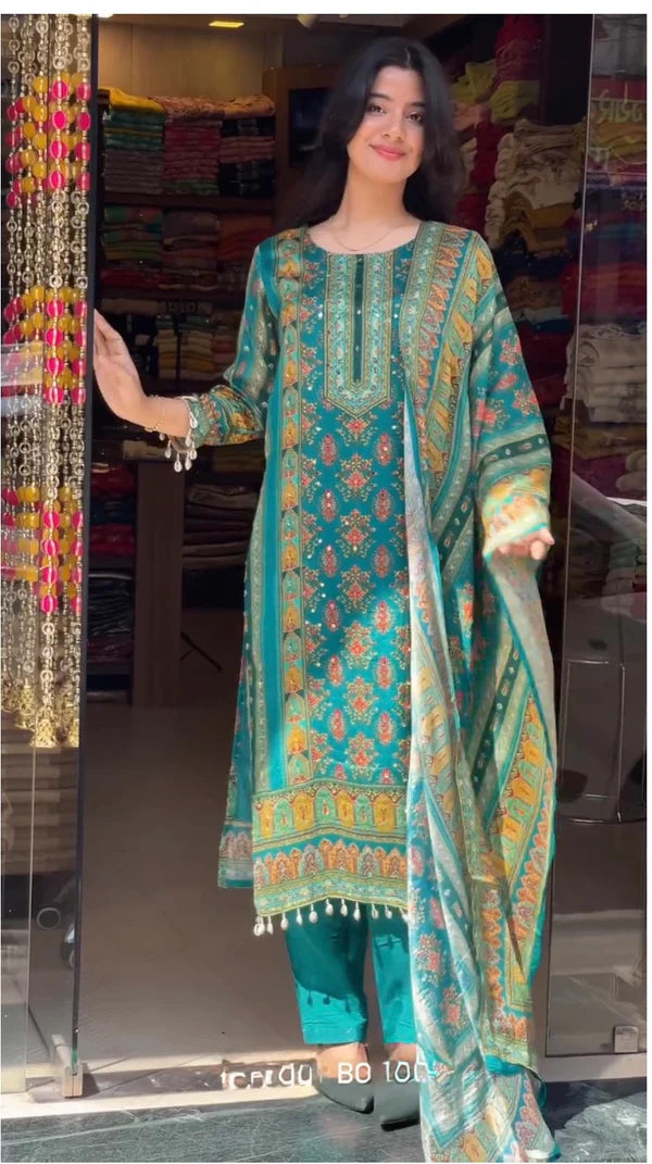 Dilruba firozi mirror work pakistani suit set for women
