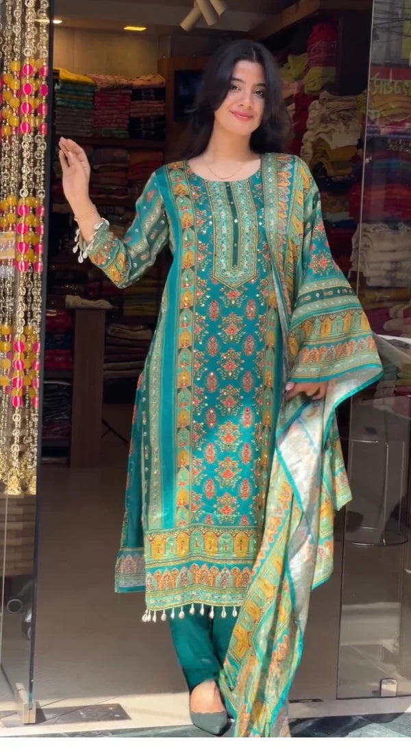 Dilruba firozi mirror work pakistani suit set for women