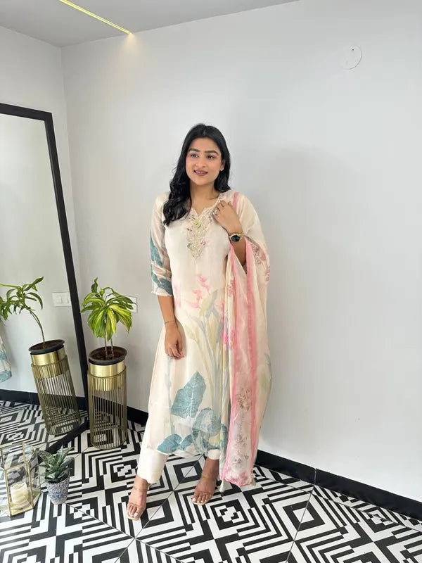 Cream Floral Suit Set