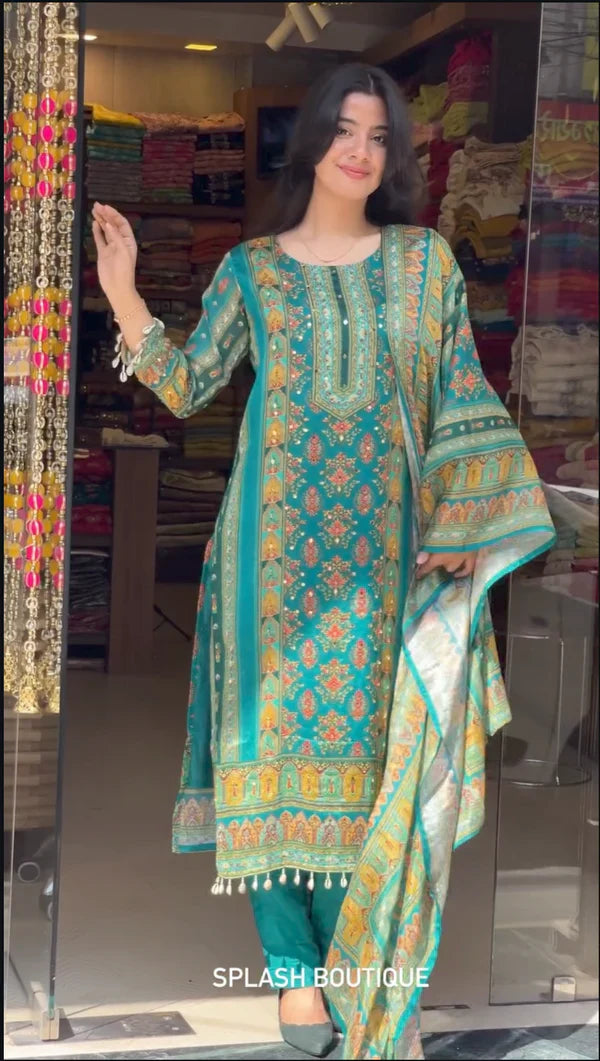 Dilruba firozi mirror work pakistani suit set for women