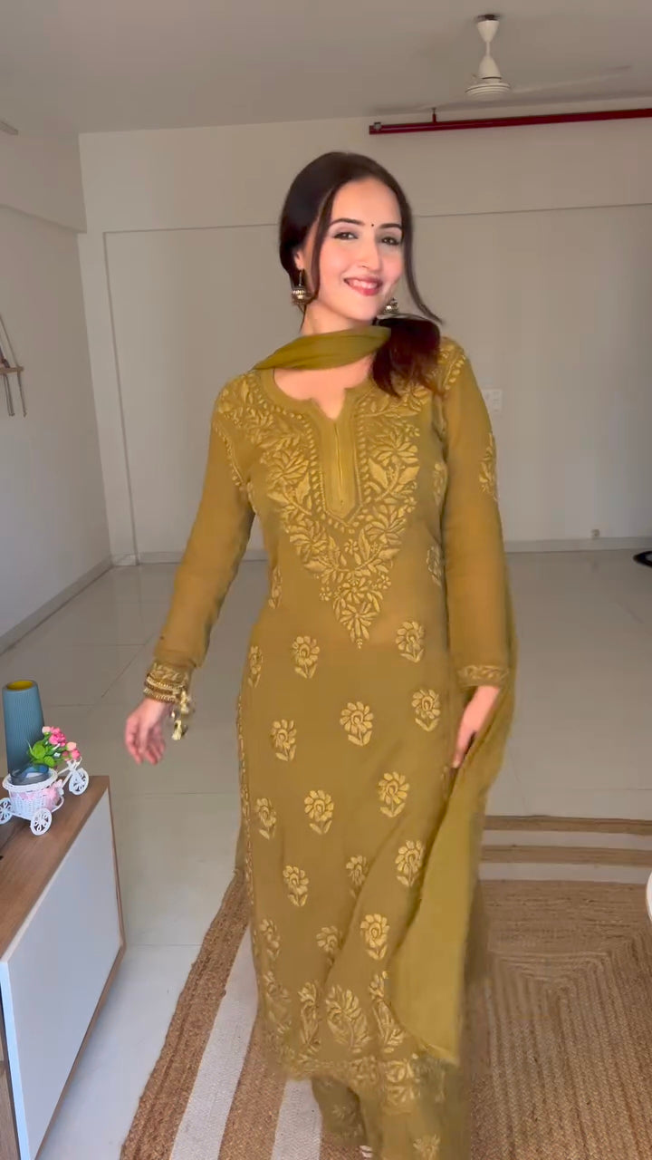 Varsha Rekhate In Viscose Georgette Straight Kurta Set With 3D Work