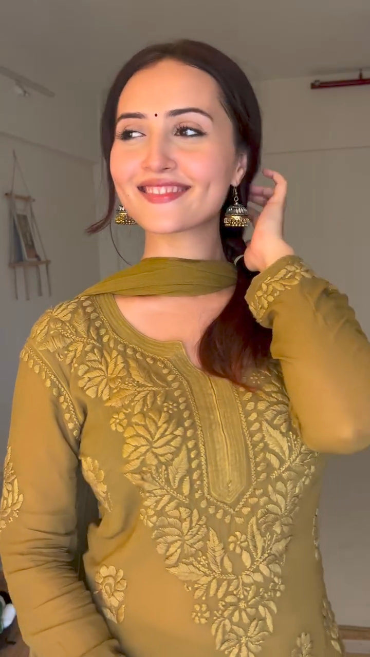 Varsha Rekhate In Viscose Georgette Straight Kurta Set With 3D Work