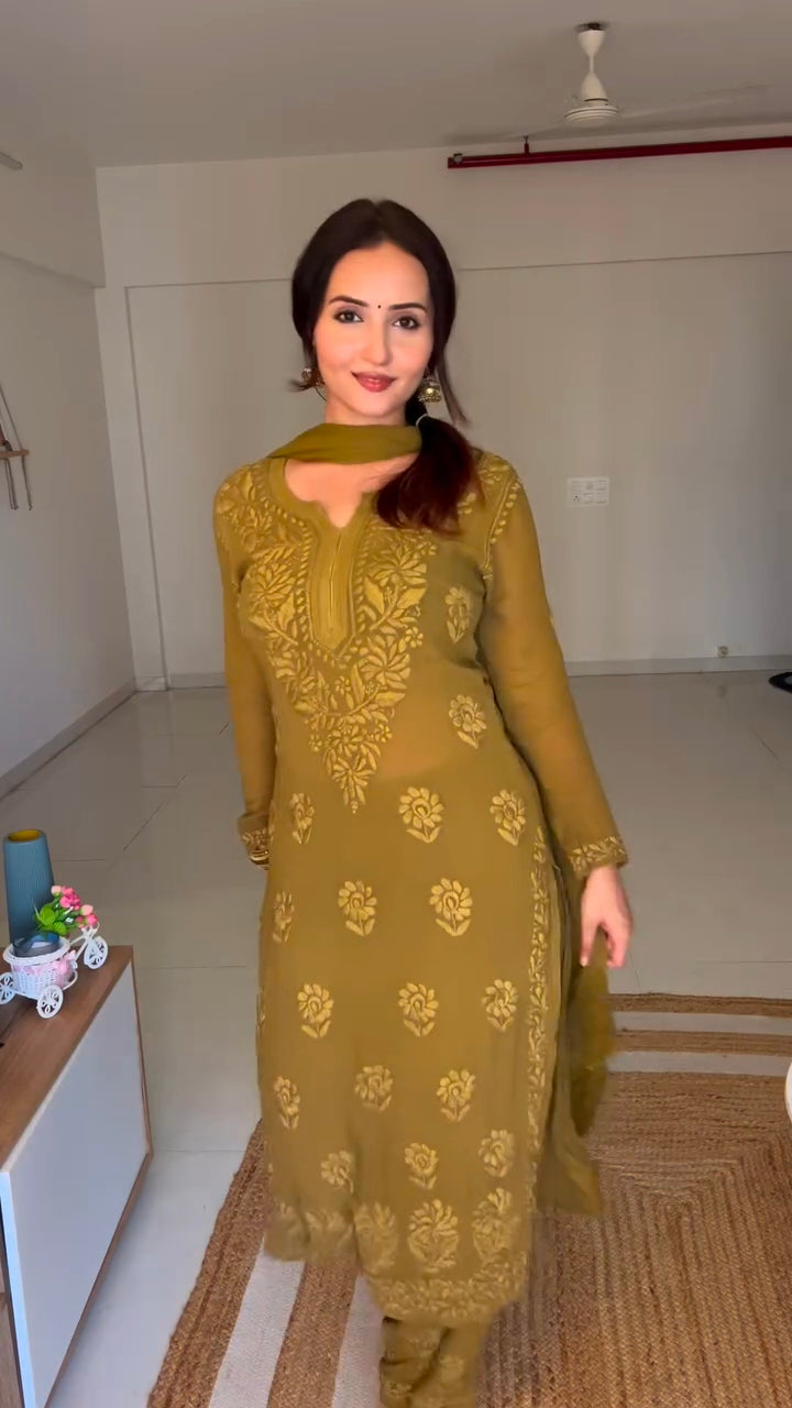 Varsha Rekhate In Viscose Georgette Straight Kurta Set With 3D Work