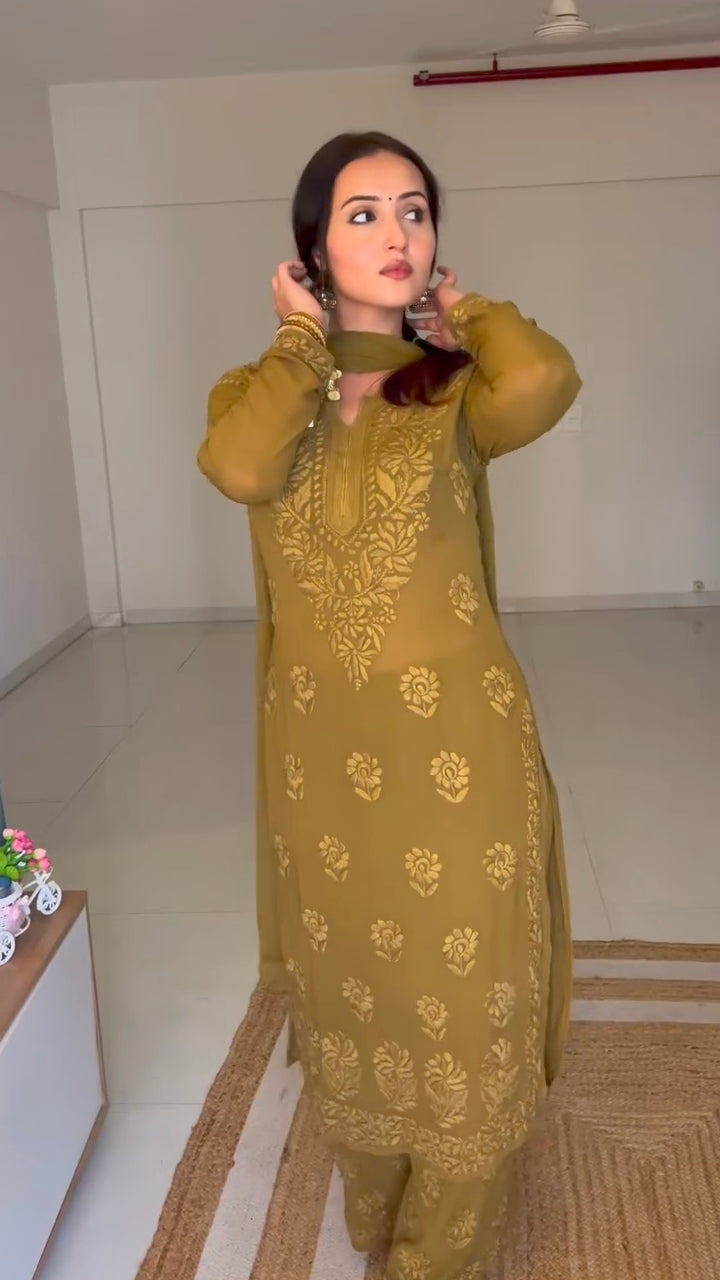 Varsha Rekhate In Viscose Georgette Straight Kurta Set With 3D Work