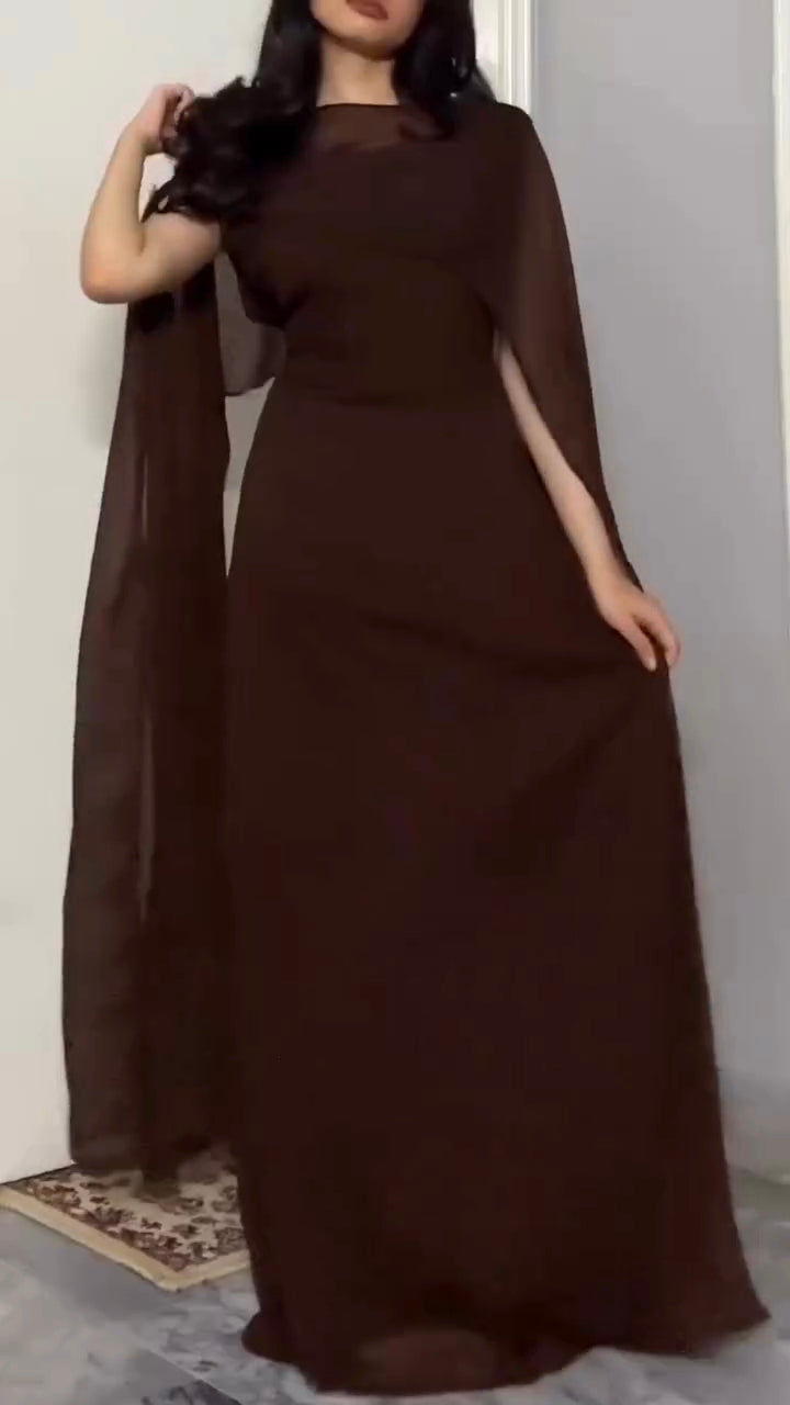 rich brown georgette cape dress