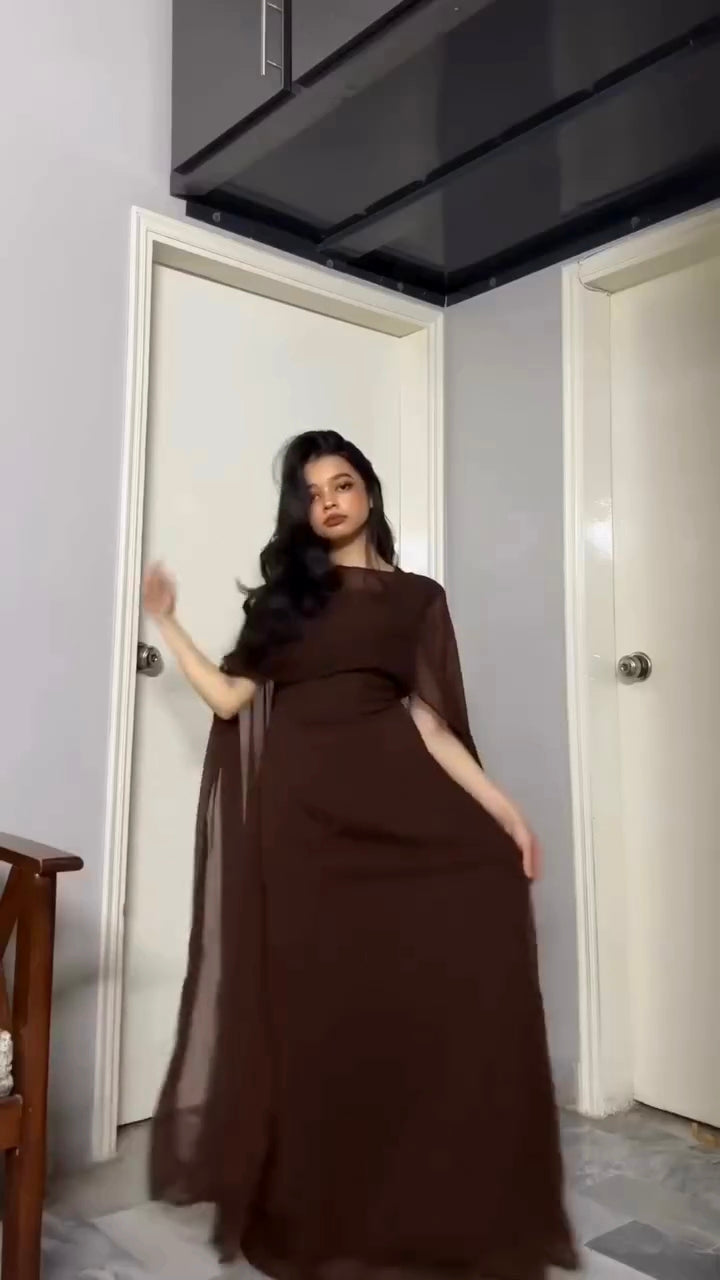 rich brown georgette cape dress