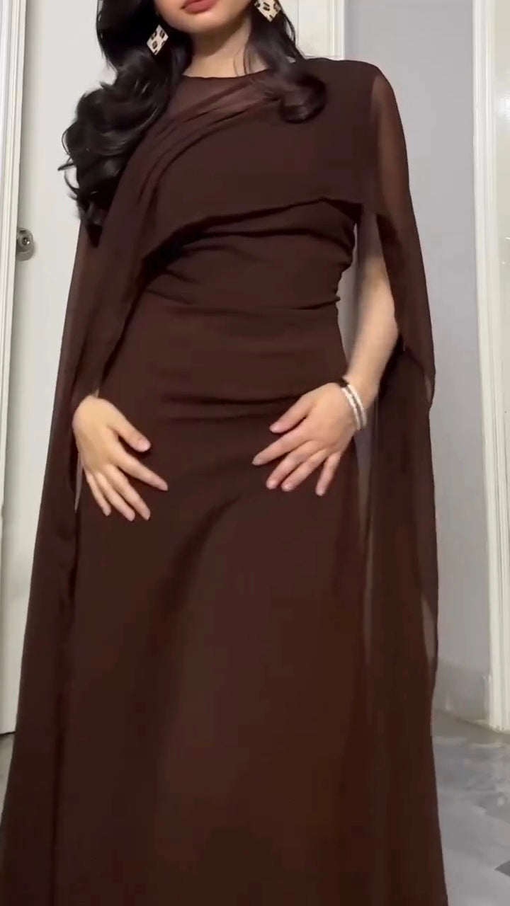rich brown georgette cape dress