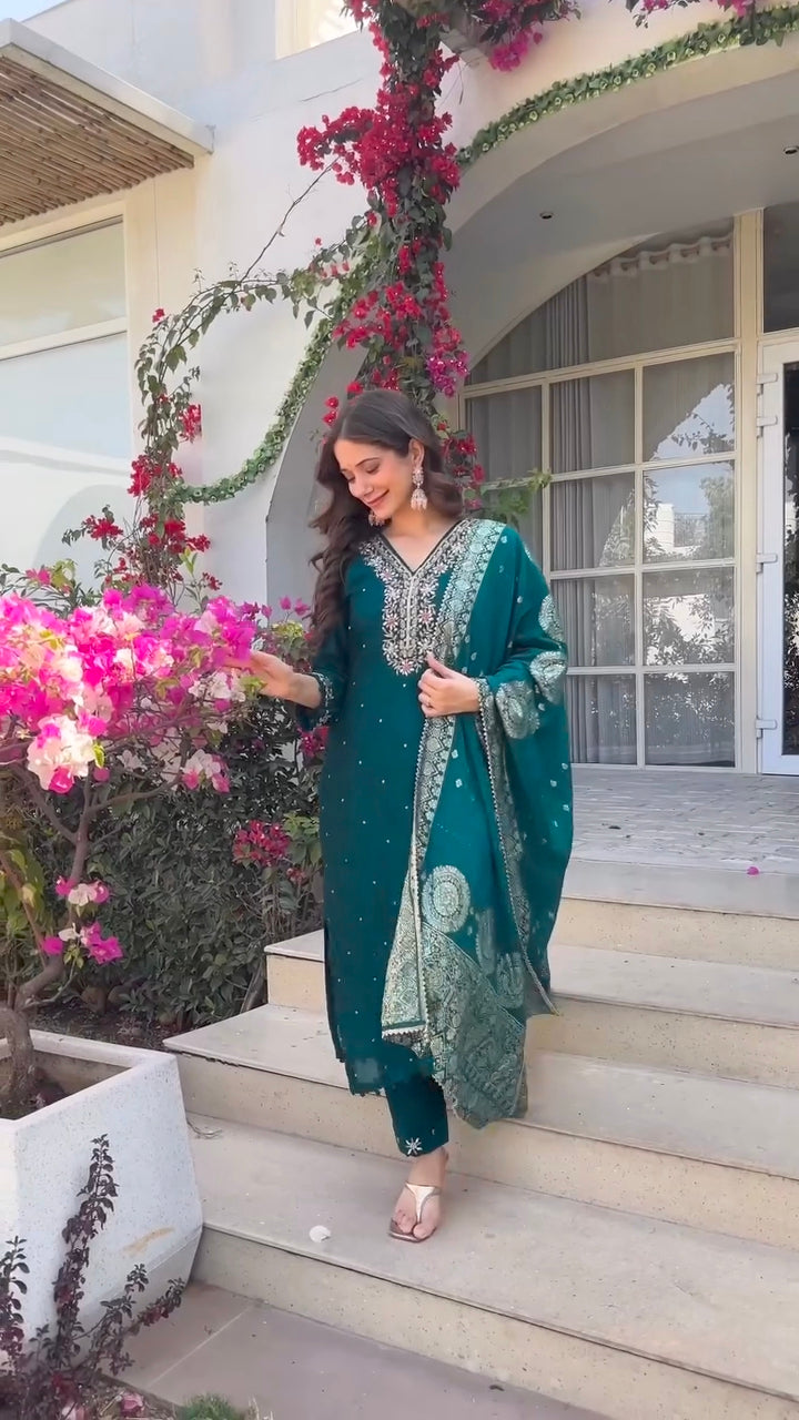 Premium Dola silk TEEJ special suit ❤️ With hand work and Banarasi dupatt