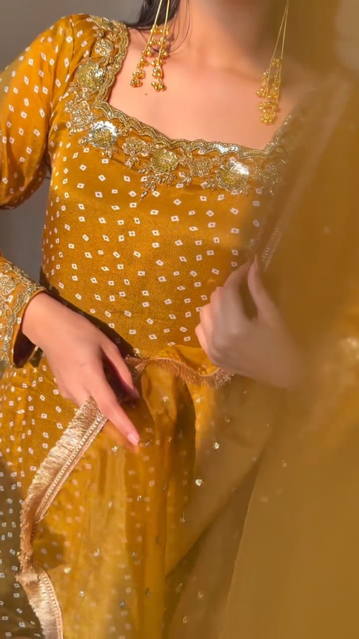 ‘Noor’ Farshi Salvar Set - Mustard