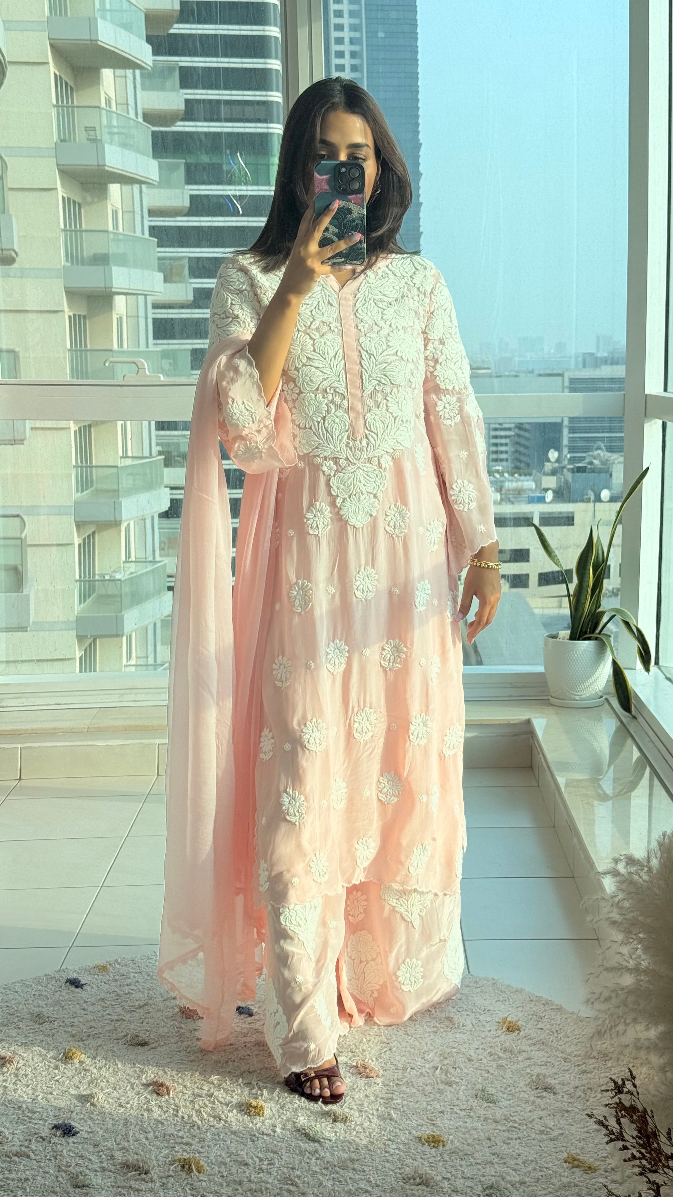 Pink Chikankari Muslin Cord Set