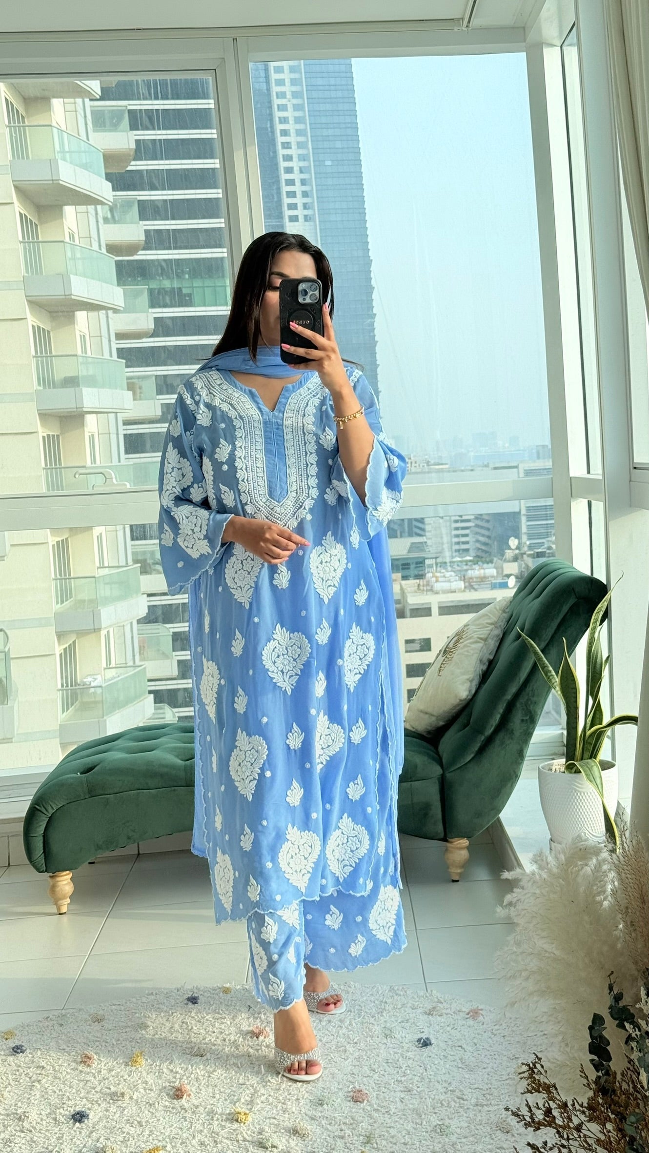 muslin Fabric scalloped  Rose Crepe set